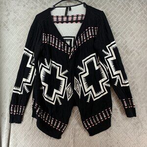 Allie & Rob Womens M Cardigan Sweater Black Aztec Print Geometric Open Front
